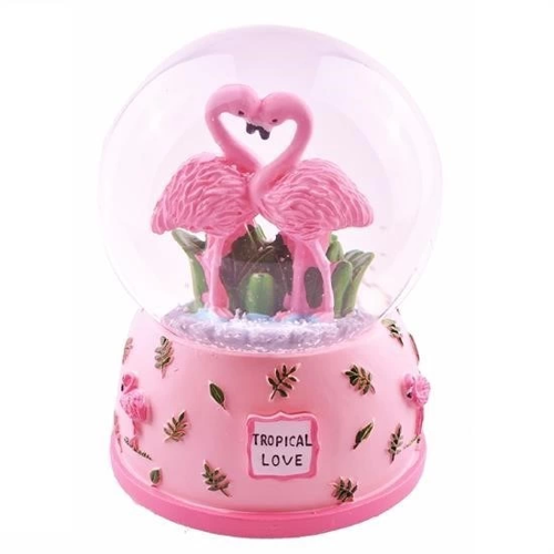 Pembe Flamingo Orta Boy Işıklı Müzikli Kar Küresi (b)