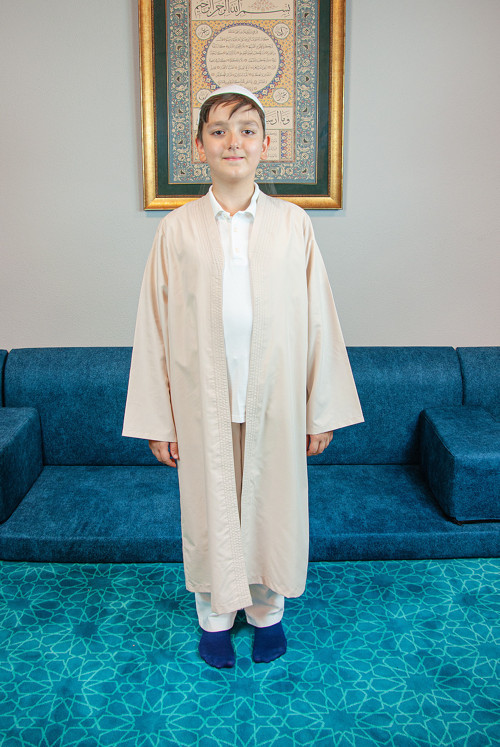 Krem Buhara Yaka Namaz Elbisesi Erkek Çocuk Cübbe