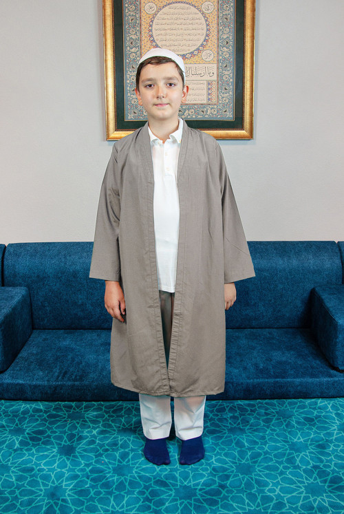 Açık Kahverengi Buhara Yaka Namaz Elbisesi Erkek Çocuk Cübbe