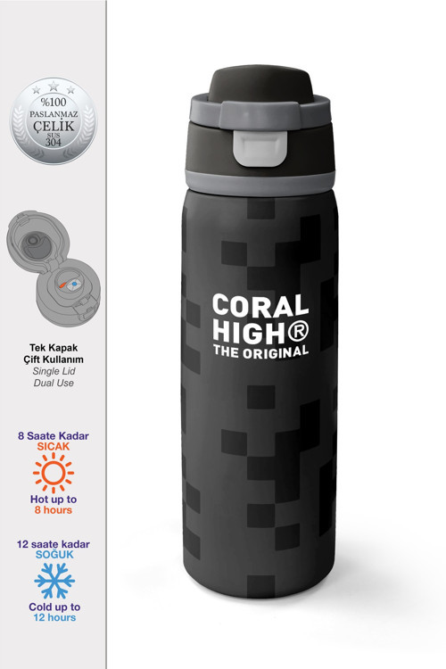Siyah Blok Desenli Pipetli ve Direkt İçim Çelik Termos 800 ml 38554