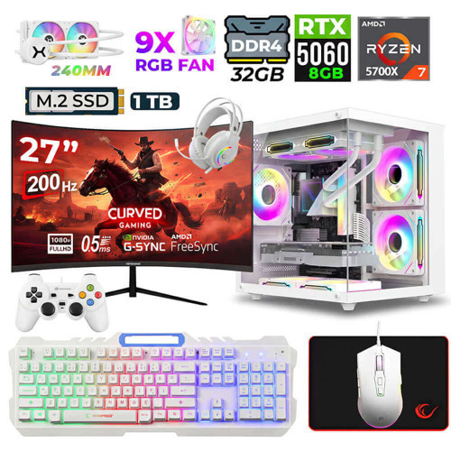 Sword Cube X55 Ryzen 7 5700X 32GB Ram 1TB M.2 NVMe SSD 8GB RTX5060 Sıvı Soğutmalı 27" 200Hz Oyuncu Tavsiye Sistem