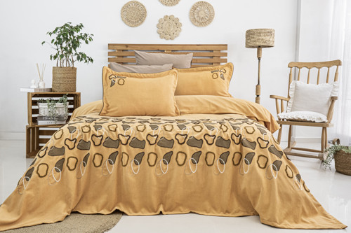 Vintage 6 Parça Çift Kişilik Pike Takımı Turuncu 240 x 260 cm