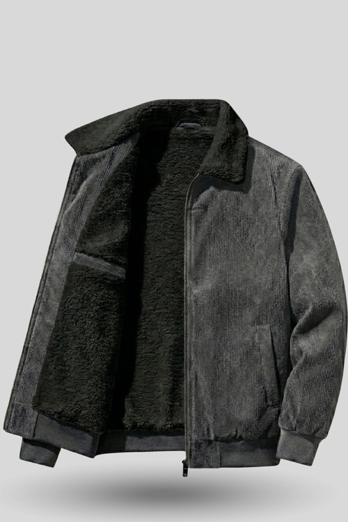 Erkek Kadife Mont Peluş Astarlı Tam Fermuarlı Gömlek Yaka Spor Mont