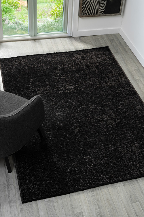 Antik Antrasit Halı Yıkanabilir Kaymaz Taban Şönil Kilim Dokuma Pamuk Taban Kilim 10105A