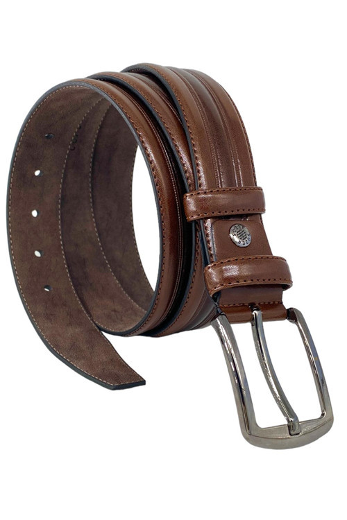 Kahverengi Suni Deri Ortası Şeritli Model 3.5 cm.lik Klasik Erkek Kemer // XD-8013-52