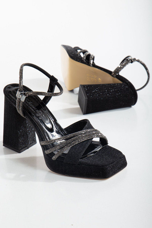 Kadın Taş Bieli Simli Malzeme Topuklu Sandalet