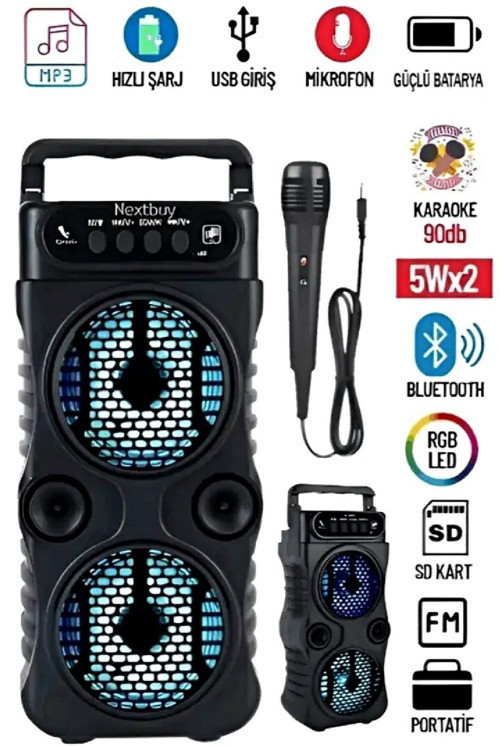 Karaoke Bluetooth Hoparlör Mikrofonlu ses bombası 5Wx2 Siyah