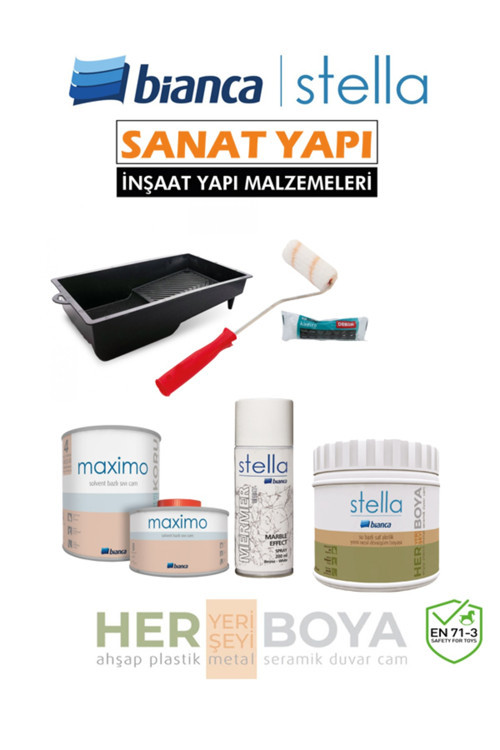 Set 500Ml - Siyah Boya + Beyaz Mermer Effekt Sprey + Maximo Sıvı Cam Ipek Mat