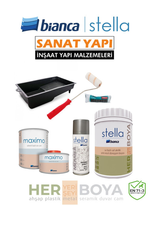 Set 1 Lt - Siyah Boya + Gri Mermer Effekt Sprey + Maximo Sıvı Cam Parlak