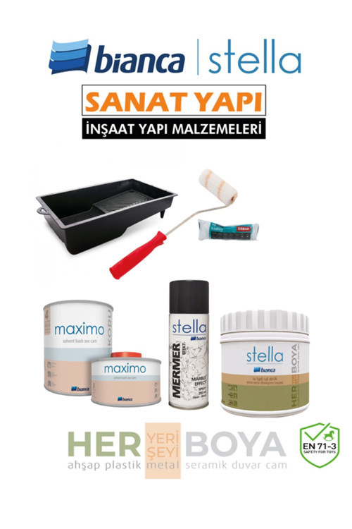 Set 500Ml - Beyaz Boya + Siyahz Mermer Effekt Sprey + Maximo Sıvı Cam Ipek Mat