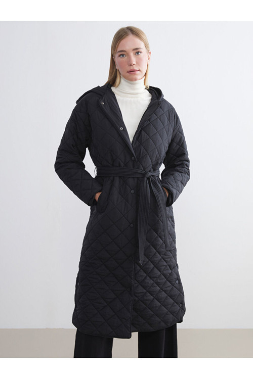 Kapüşonlu Kapitone Oversize Kadın Şişme Mont