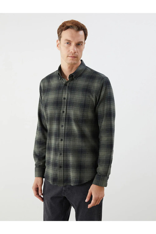 Regular Fit Uzun Kollu Ekose Poplin Erkek Gömlek