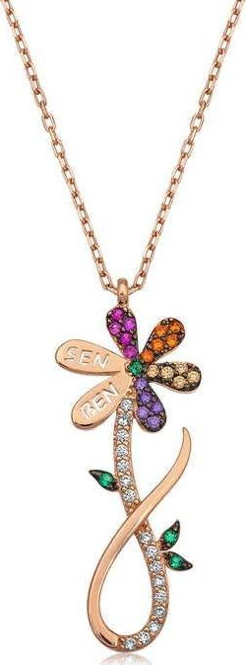 925 Ayar Gümüş Sen Ben Yazılı Papatya Kolye