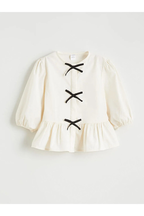 Bisiklet Yaka Fiyonk Detaylı Kız Bebek Gömlek