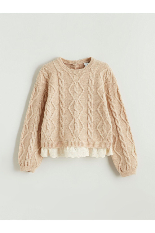 Kids Bej Bisiklet Yaka Kız Çocuk Kazak