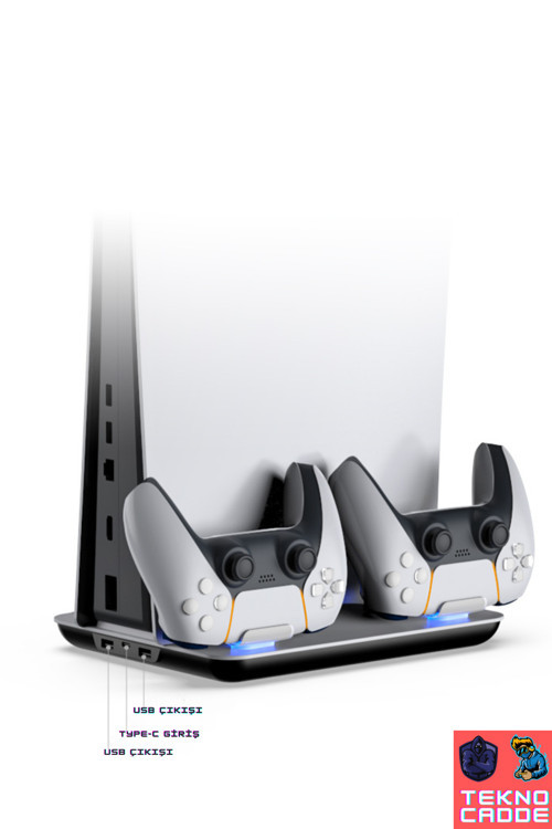 TP5-05102 Ps5 Disk/Ps5 Dijital Uyumlu Işıklı Joystick Şarj Stand Soğutucu Fan