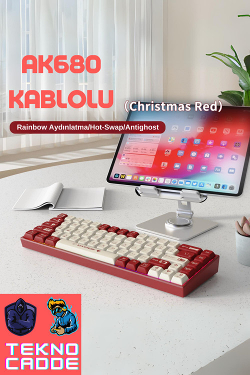 AK680 Kablolu Rainbow/AntiGhost/HotSwap Kırmızı Switch Mekanik Gamer Oyuncu Klavye