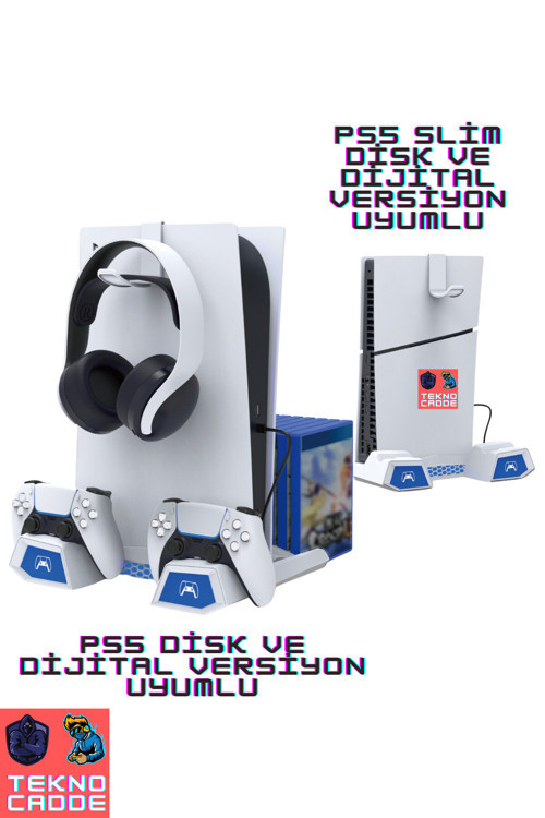 PG-P5S023 RGB Ps5 Disk Dijital/Ps5 Slim Disk Dijital Disk Hazneli Stand Soğutucu Fan