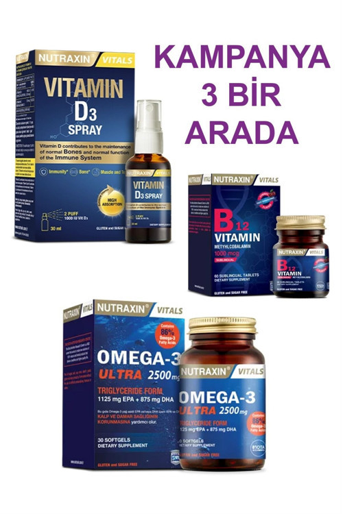 Vitamin D3k2 30 ml + B12 Vitamini 1000 Mcg + Omega-3 Ultra 2500 Mg KAMPANYA