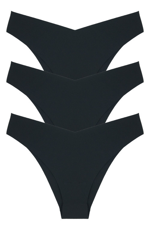 Kadın Külot Lazer Kesim V Şekil Iz Yapmaz 3 lü Paket Polyester SIYAH