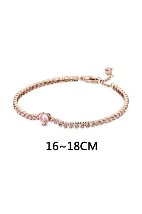 Gümüş Işıltılı Kalp Pembe Tenis Bilezik