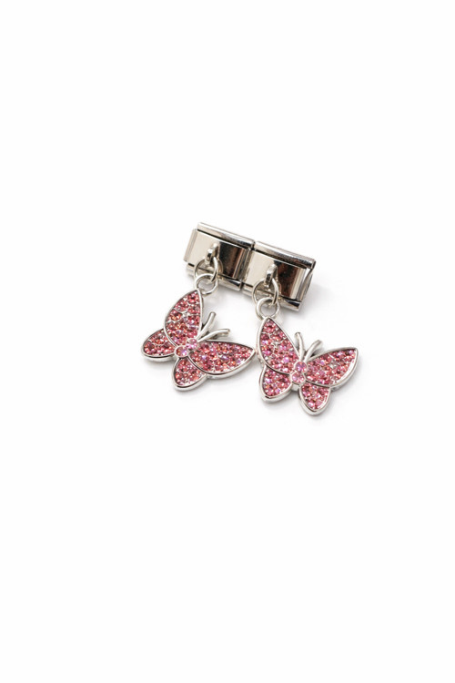İtalyan Charm Pembe Taşlı Kelebek Figürlü Modüler Bileklik Charmı