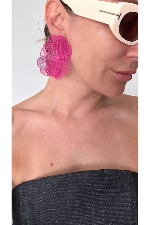 Pembe Çiçek Formlu Büyük Küpe - Zara Tarz