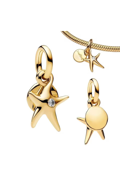 Gold Renk Gümüş Denizyıldızı Çift Sallantılı Charm