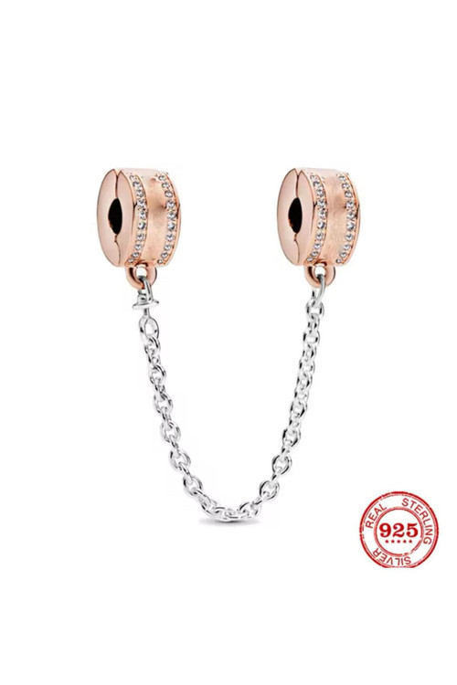 Gümüş Rose Logolu Güvenlik Zinciri Klips Charm