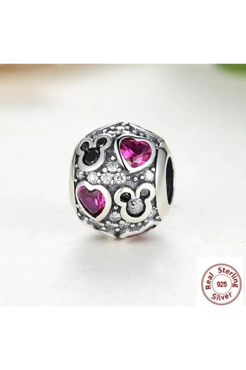 Gümüş Mickey Mouse Zirkon Taşlı Charm