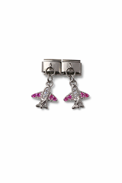 Pembe Taşlı Uçak Figürlü İtalyan Charm