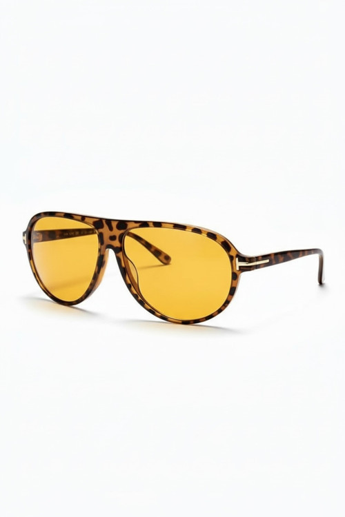 Aneta Pilot Model Leopar Çerçeve Turuncu Cam Unisex Güneş Gözlüğü Uv400 Filtre Korumalı