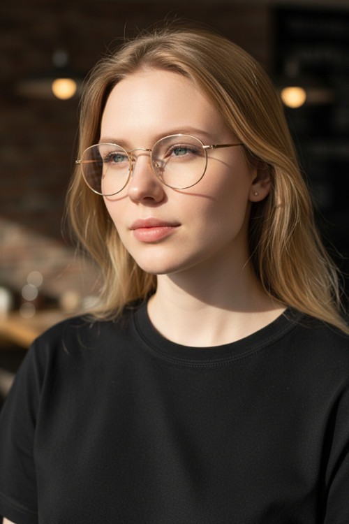 Round Model Optik Uyumlu Şeffaf Kadın Erkek Gözlük Metal Çerçeve