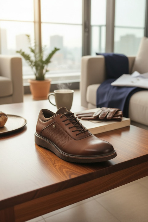 Hakiki Deri Lazer Perforeli Erkek Sneaker Ayakkabı Ortopedik Taban