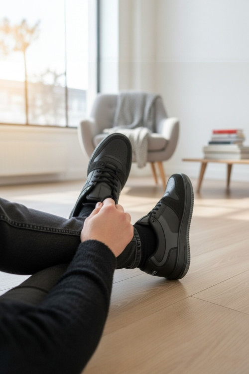 Erkek Günlük Spor Ayakkabı Kalın Tabanlı Sneaker Geometrik Logolu ve Dikişli Model
