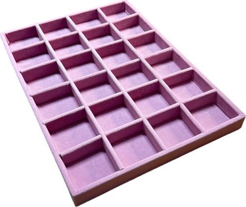 24 Bölmeli Kolye Ucu Küpe Yüzük Servis Tablası Pembe