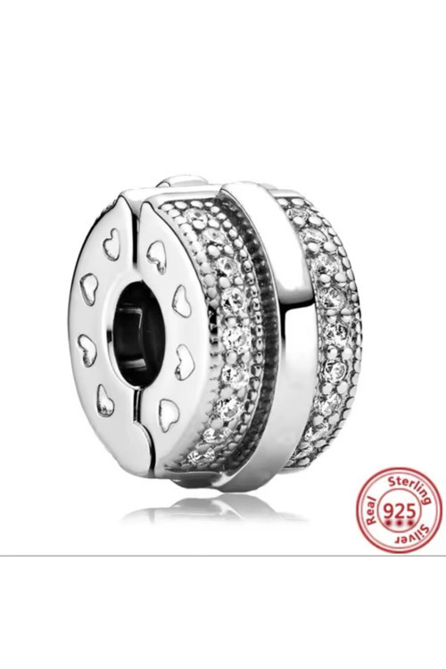 Gümüş Sparkling Pave Lines Logo Klip Charm