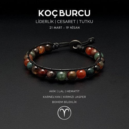 El Yapımı Koç Burcu Makrome Bileklik – Akik, Lal, Karnelyan ve Kırmızı Jasper Taşlı