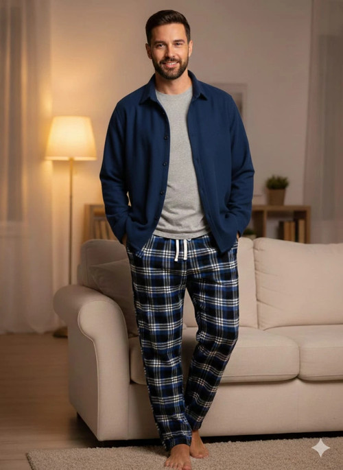 Tek Alt Ekose Kalın Poplin Ev Pantalonu