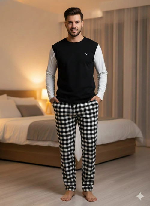 Tek Alt Ekose Kalın Poplin Ev Pantalonu