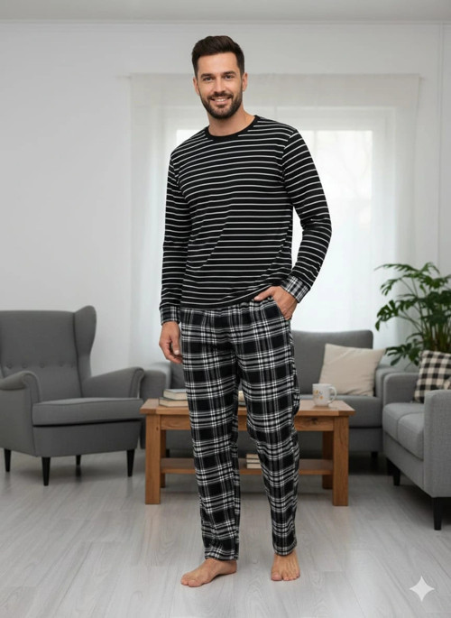 Tek Alt Cepli Ekose Pijama