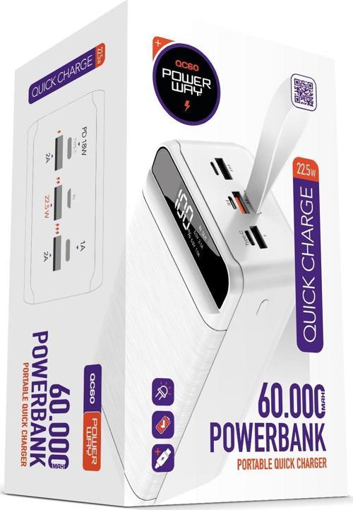 PD 22.5W 60.000 MAH 3.0 HIZLI ŞARJ (GERÇEK 60.000 MAH GARANTİLİ) QC60 POWERBANK