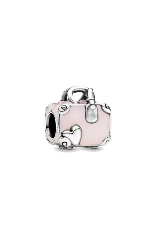 GÜMÜŞ PEMBE DAMGALI VALİZ CHARM