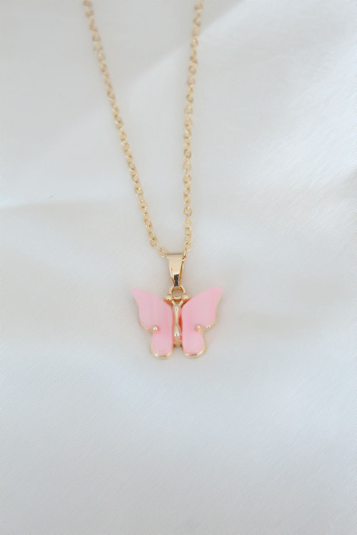 Gold Kaplama Pembe Sedefli Kelebek Kolye - EBJ260123W26084