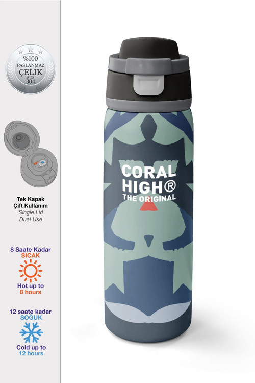 Renkli Desenli Pipetli ve Direkt İçim Çelik Termos 800 ml 38575
