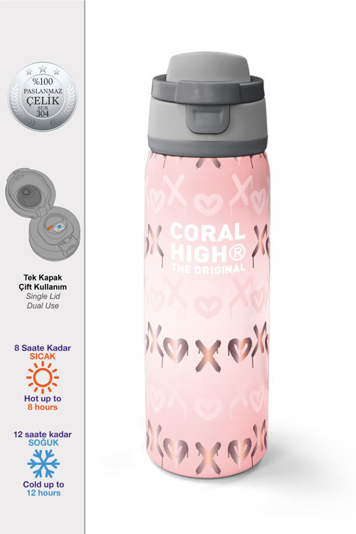 Pudra Desenli Pipetli ve Direkt İçim Çelik Termos 800 ml 38594