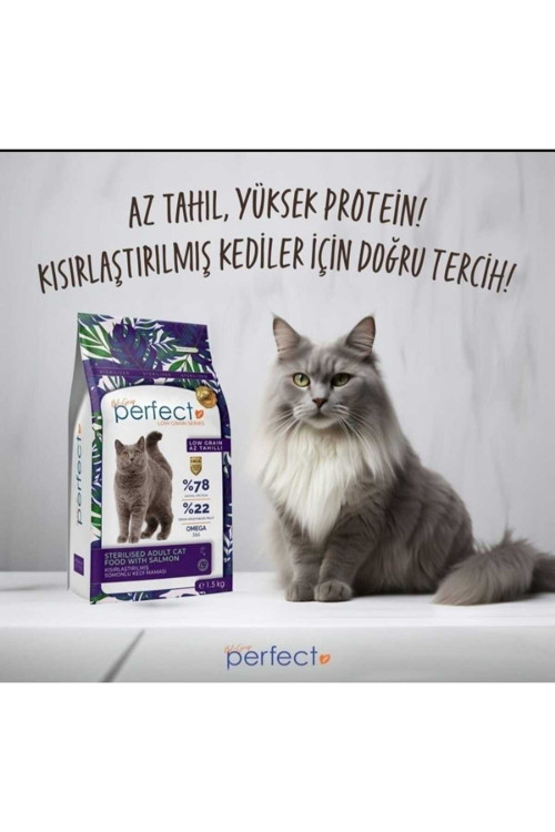 Cat Plus, Az Tahıllı / Düşük Tahıllı Kısırlaştırılmış Somon Balıklı Kedi Maması 1,5 Kg