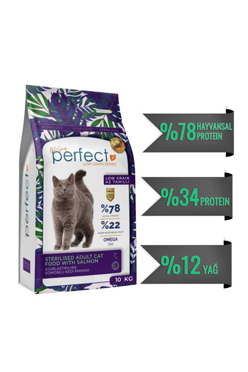 Cat Az Tahıllı/Düşük Tahıllı Kısırlaştırılmış Somon Balıklı Kedi Maması 10 Kg