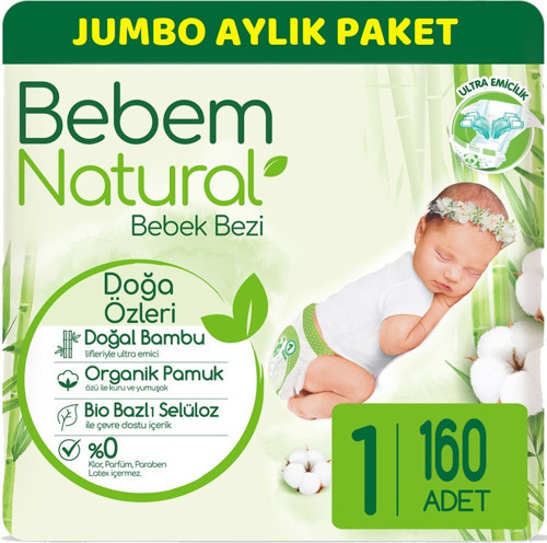 Bebem Bebek Bezi Natural Beden:1 (2-5Kg) Yenidoğan 192 Adet Aylık Fırsat Pk
