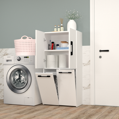 Şahane No.4 Sepetli Banyo Dolabı Beyaz-Beyaz